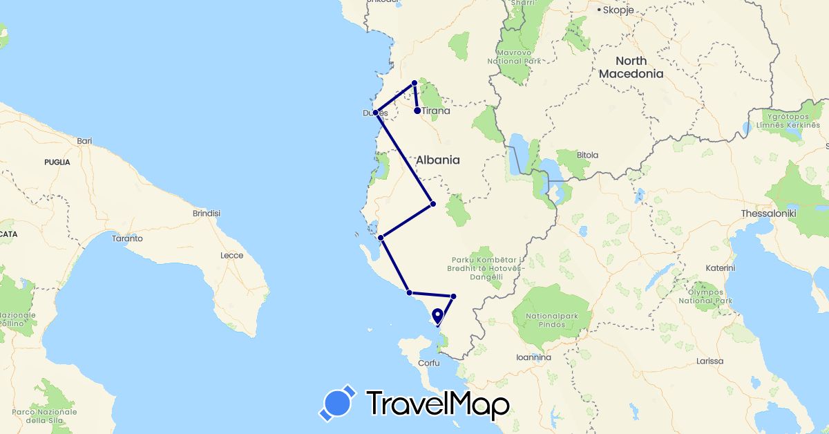 TravelMap itinerary: driving in Albania (Europe)