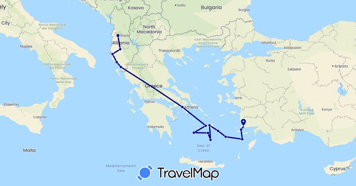 TravelMap itinerary: driving in Albania, Greece, Turkey (Asia, Europe)