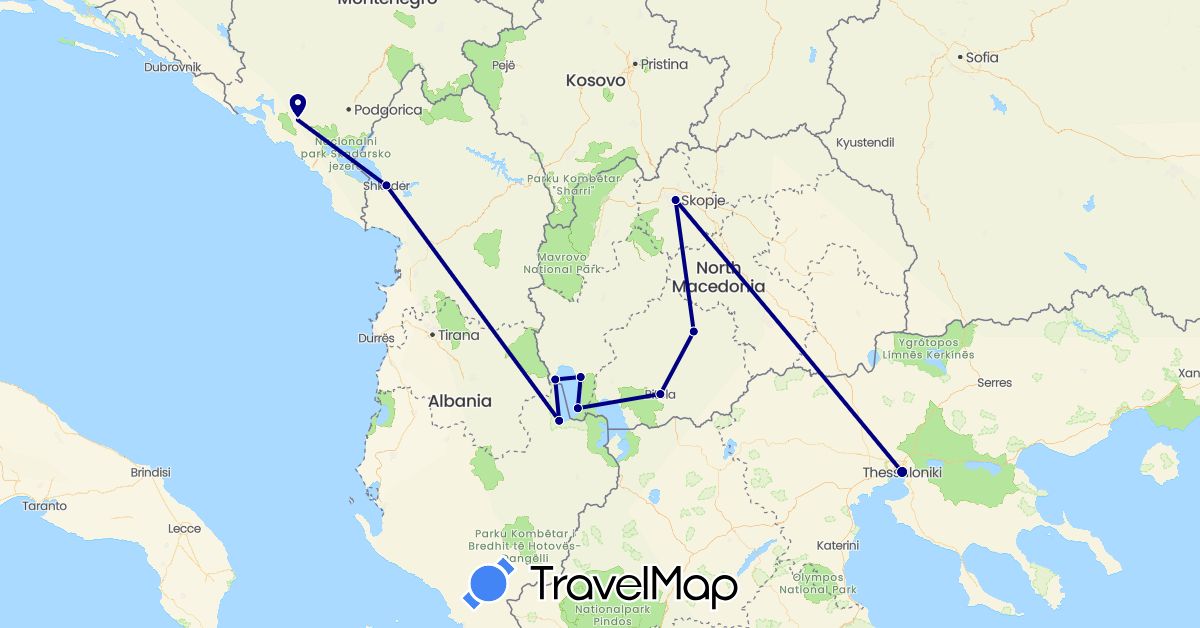 TravelMap itinerary: driving in Albania, Greece, Montenegro, Macedonia (Europe)